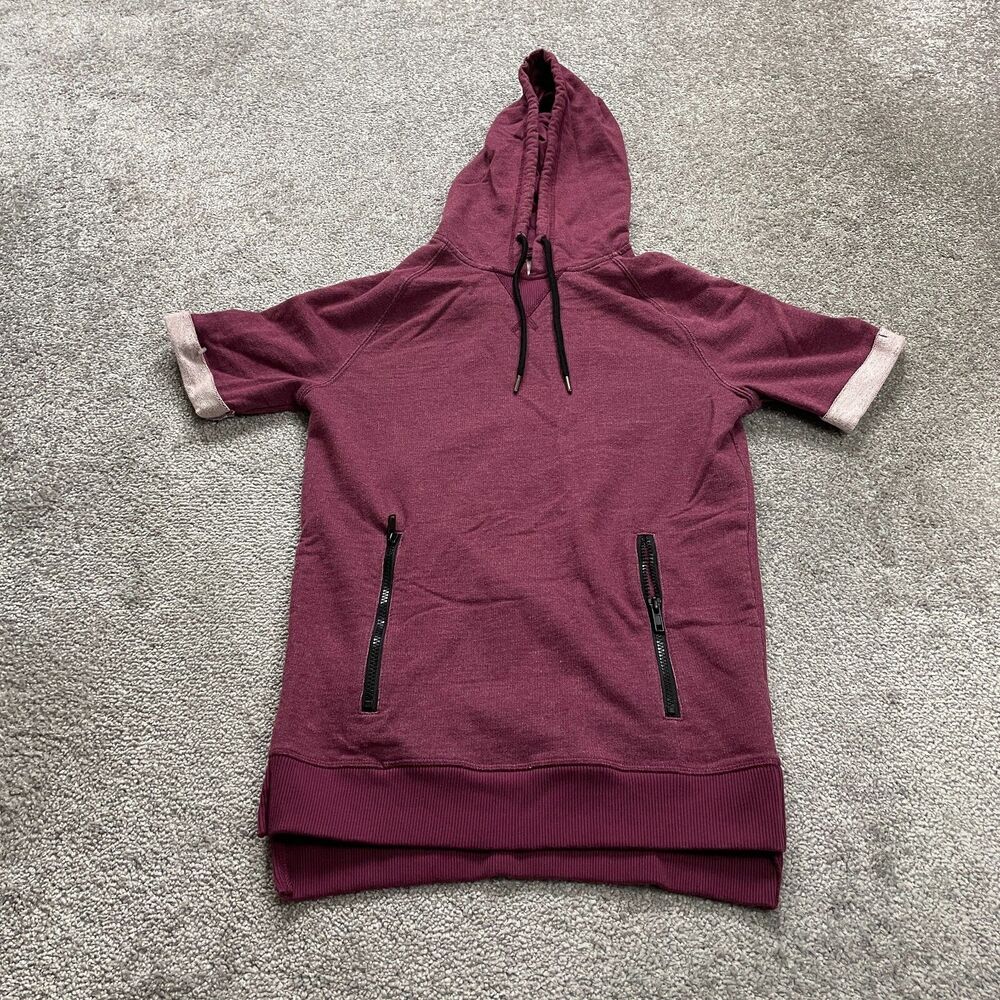 Mossimo Hoodie Short Sleeve Sweatshirt WomensSmall Purple Pockets Casual Soft